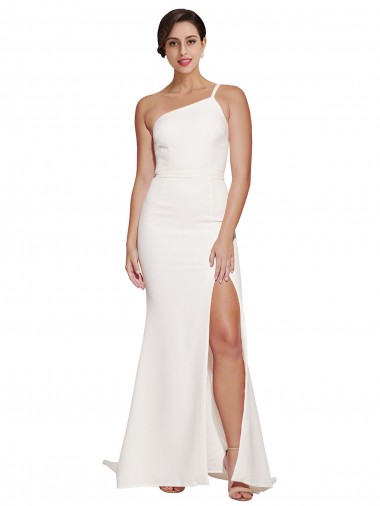 Shop Long Sweep Train Crepe Bridesmaid Dress / Prom Dress with Side Split and One Strap Perth