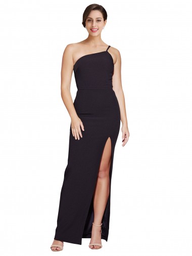 Shop Long Floor Length Formal Crepe Bridesmaid Dress / Prom Dress with Side Split and One Strap Perth