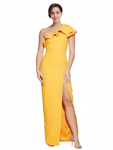 Shop One Shoulder Floor Length Formal Crepe Bridesmaid Dress / Prom Dress with Thigh High Split Perth