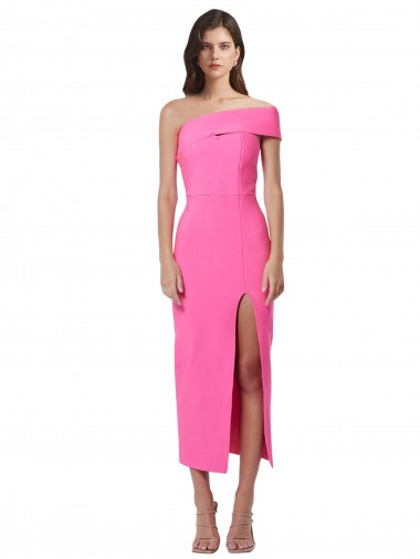 Shop One Shoulder Neckline Short Midi Length Formal Crepe Bridesmaid Dress / Cocktail Prom Dress Perth
