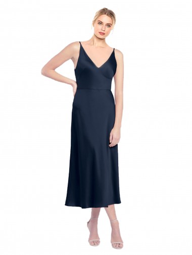 Shop V-Neck Midi Length Short Cocktail Formal Stretch Satin Bridesmaid Dress / Prom Dress V-Back Perth