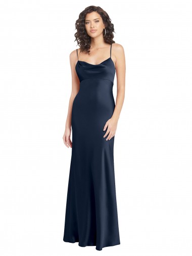 Shop Cowl Neck Long Empire Waist Formal Stretch Satin Bridesmaid Dress with Open Back Perth