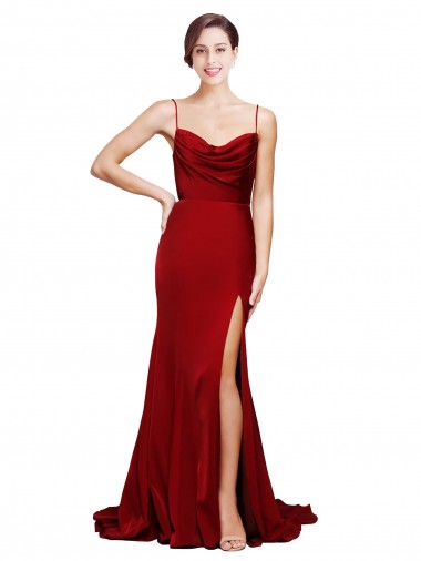 Shop Cowl Front Neck Sweep Train Formal Stretch Satin Bridesmaid Dress / Prom Dress with High Side Split Perth