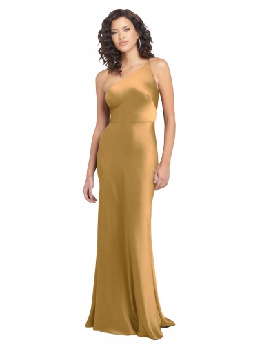 Shop One Shoulder Long Floor Length Formal Stretch Satin Slip Bridesmaid Dress / Prom Dress Perth