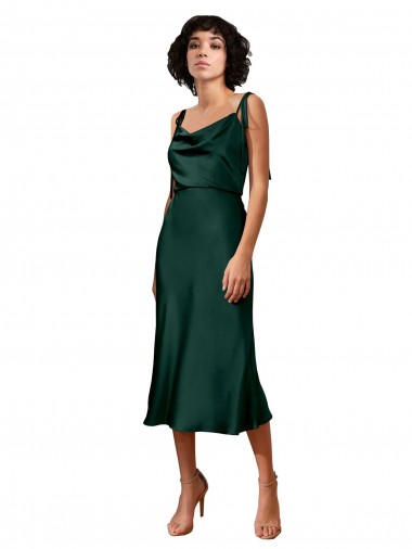 Shop Spaghetti Straps Tie Shoulders Cowl Neck Short Midi Length Formal Stretch Satin Cocktail Bridesmaid Dress / Prom Dress Perth