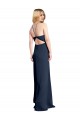 Halter Neckline Long Formal Stretch Satin Bridesmaid Dress / Prom Dress with Strappy Back and Side Slit