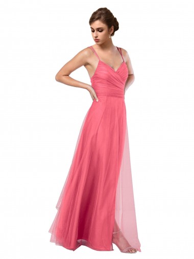 Shop Flowy A-Line Tulle Bridesmaid Dress with Double Straps and V-Neck Perth