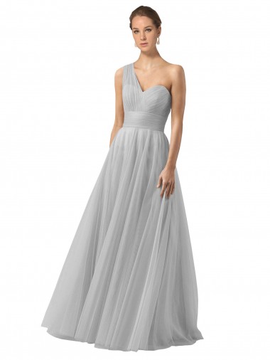 Shop Floor Length Tulle Bridesmaid Dress with Shirred One Shoulder Bodice Perth