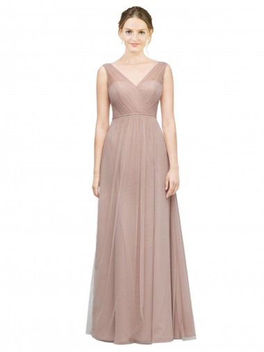 Shop Full Length Draped Long V-Neck Tulle Bridesmaid Dress Perth