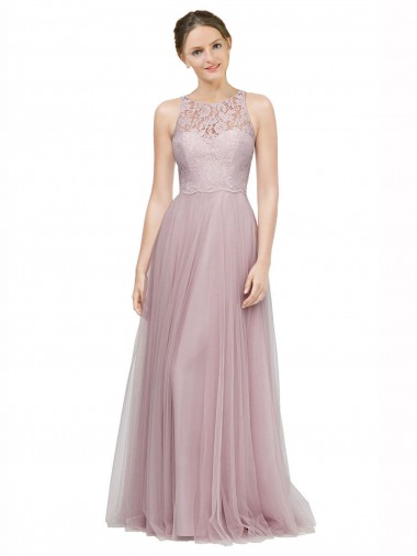 Shop High Neck Long Tulle Bridesmaid Dress with Lace Bodice Perth