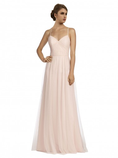 Shop Long Draped Back A-Line Tulle Bridesmaid Dress with Pleated Bodice Perth