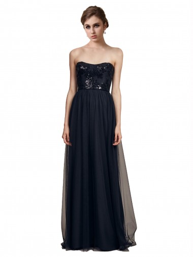 Shop Strapless Sequined Lace Long Bridesmaid Dress with Pleats Perth
