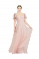 Long V-Neck Flutter Sleeves Tulle Bridesmaid Dress