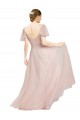 Long V-Neck Flutter Sleeves Tulle Bridesmaid Dress