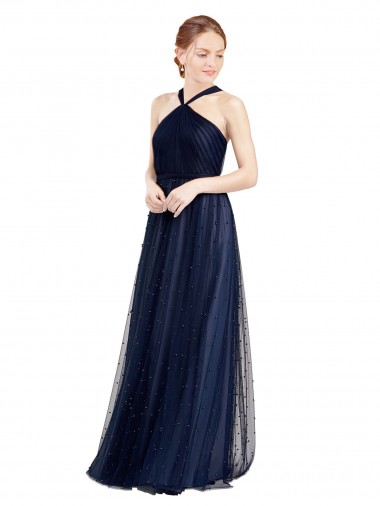 Shop Floor Length Long Halter Pleated Tulle Bridesmaid Dress Perth