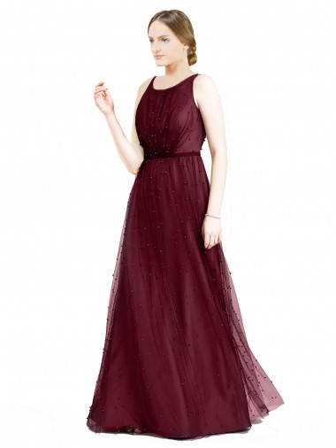 Shop Sleeveless Boat Neck Long Pearl Tulle Bridesmaid Dress with Keyhole Back Perth
