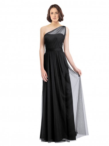 Shop Ruched Long Soft Tulle Bridesmaid Dress with Sheer Netting Shoulder Strap Perth