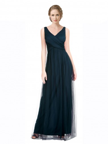 Shop Full Length Long Tulle Bridesmaid Dress with V-Neck Criss-Cross Ruched Top Perth