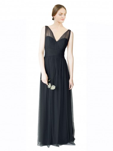 Shop Long Tulle Bridesmaid Dress with Illusion Shoulder Straps and V-Back Perth