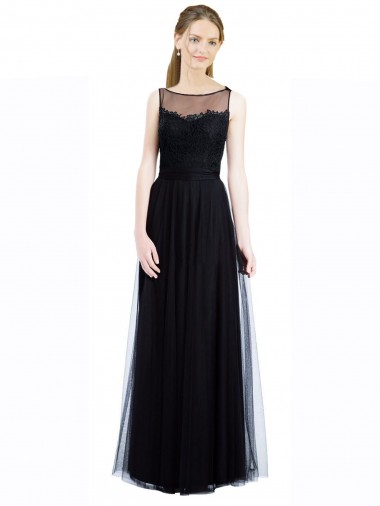 Shop Full Length Tulle Bridesmaid Dress with Lace Bodice and Soft Tulle Illusion Top Perth