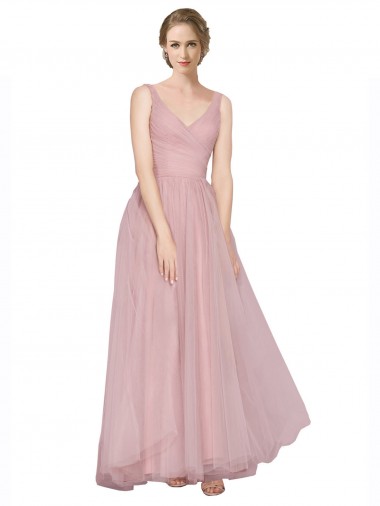 Shop Long Floor Length Wide Strap Plunge Cross Over Neckline Tulle Bridesmaid Dress Perth