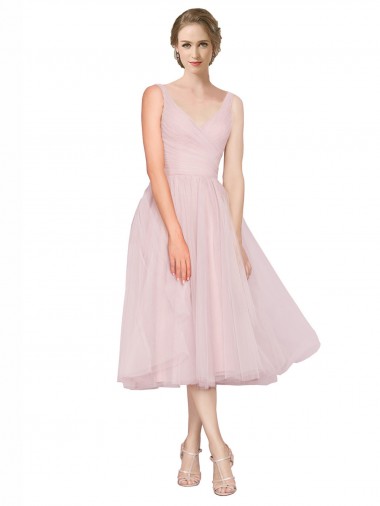 Shop Short Tea Length Wide Strap Plunge Cross Over Neckline Tulle Cocktail Bridesmaid Dress Perth