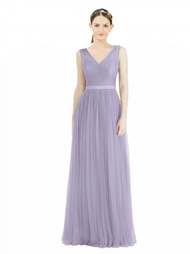 Shop Wide Straps V-Neck Long Tulle Bridesmaids with Belt Perth