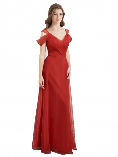 Shop Cold Shoulder Pleated Wrap Tulle Bridesmaid Dress with Low V-Back Perth