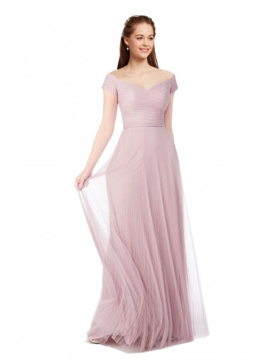 Shop Off the Shoulder Long A-Line Tulle Bridesmaid Dress Perth