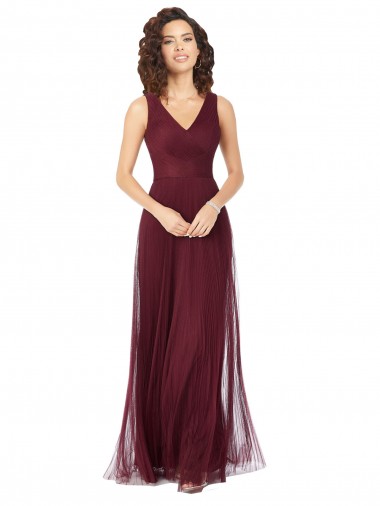 Shop Long A-Line V-Neck Tulle Bridesmaid Dress Perth