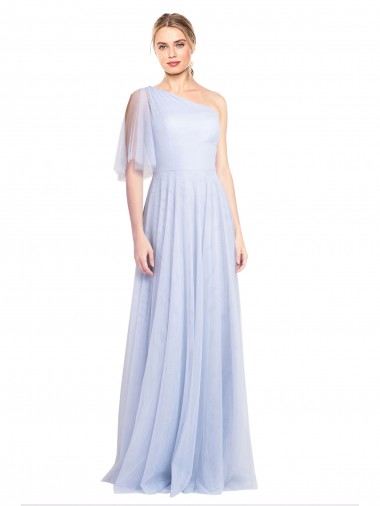 Shop Flutter Sleeves One Shoulder Long Tulle Bridesmaid Dress Perth