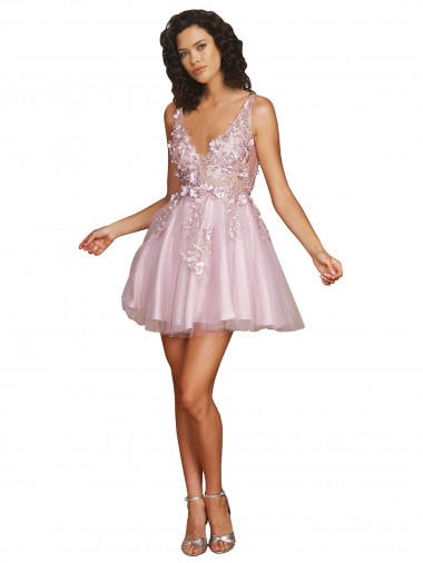Shop Sleeveless V-Neckline Short Cocktail Dress with Embellished Lace Appliques Perth