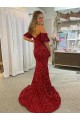Off the Shoulder Short Sleeves Long Floor Length Velvet Sequin Prom Dress with High Slit Perth