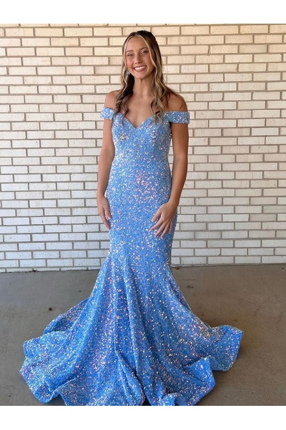 Mermaid Off the Shoulder Sleeveless Long Floor Length Velvet Sequin Prom Dress Perth