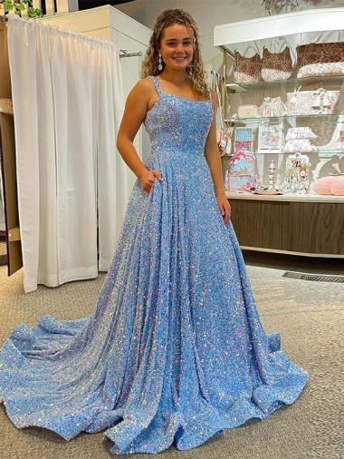 A-Line Scoop Sleeveless Long Court Train Velvet Sequin Prom Dress Perth