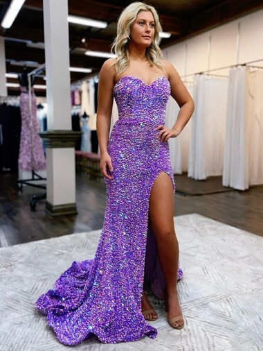 Shop A-Line Sweetheart Sleeveless Long Velvet Sequin Prom Dress with Slit Perth