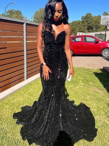 Mermaid Sweetheart Sleeveless Long Floor Length Velvet Sequin Prom Dress Perth