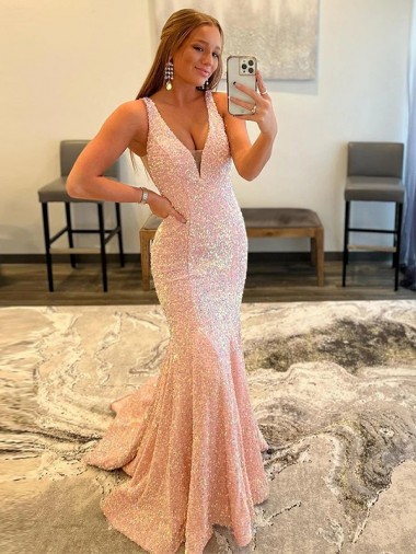 Shop Deep V-Neck Sleeveless Long Low Back Velvet Sequin Prom Dress Perth