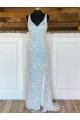 V-Neck Sleeveless Long Sweep Train Velvet Sequin Prom Dress Perth