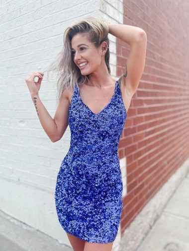 Shop Short Velvet Sequin V-Neck Sleeveless Homecoming Dress / Prom Dress Perth