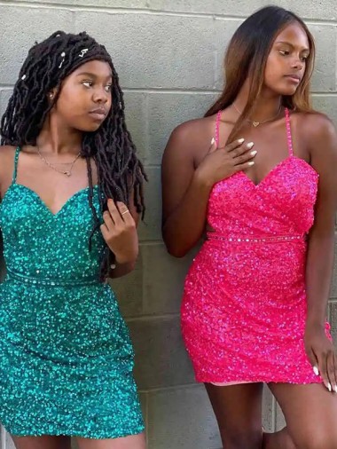 Shop V-Neck Sleeveless Short Velvet Sequin Cocktail Dress Perth