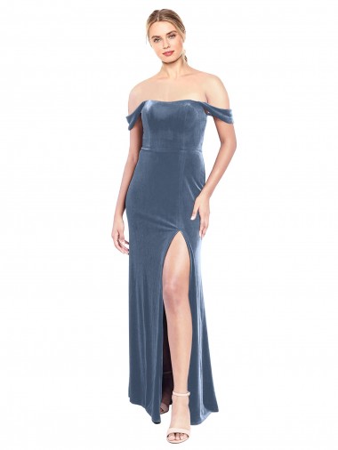 Shop Draped Sleeves Wide Scoop Neck Off the Shoulder Velvet Bridesmaid Dress / Prom Dress Perth