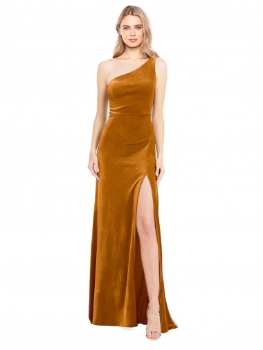Shop Sleek One Shoulder Long Formal Velvet Bridesmaid Dress / Prom Dress Perth