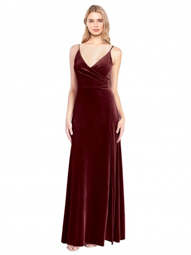 Shop Faux Surplice Neckline Slim A-Line Long Velvet Bridesmaid Dress / Prom Dress Perth