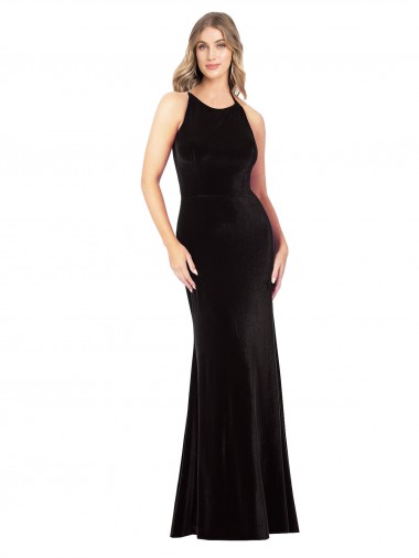 Shop Vintage Velvet High Neck Formal Bridesmaid Dress / Prom Dress with Strappy Back Perth
