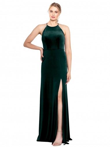 Shop Long Jewel Neck Full Length Velvet Bridesmaid Dress / Prom Dress with Side Slit Perth