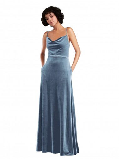 Shop Sleek Cowl Neck Velvet Maxi Bridesmaid Dress / Prom Dress with Pockets Perth