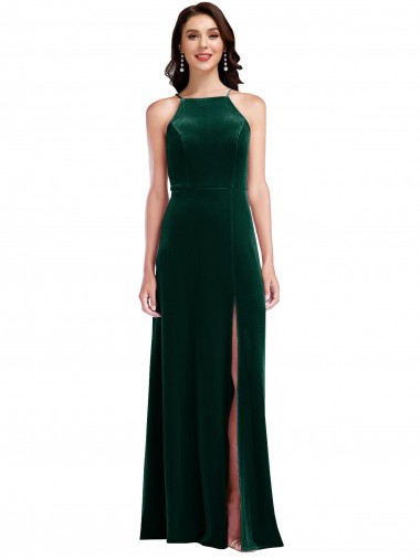 Shop Velvet Halter Maxi Bridesmaid Dress / Prom Dress with Front Slit Perth