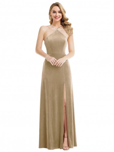 Shop High Neck Halter Open Back Long Velvet Maxi Bridesmaid Dress / Prom Dress Perth