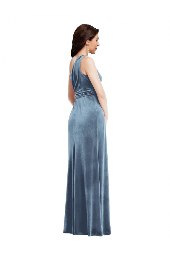 One Shoulder Draped Velvet Maxi Bridesmaid Dress / Prom Dress